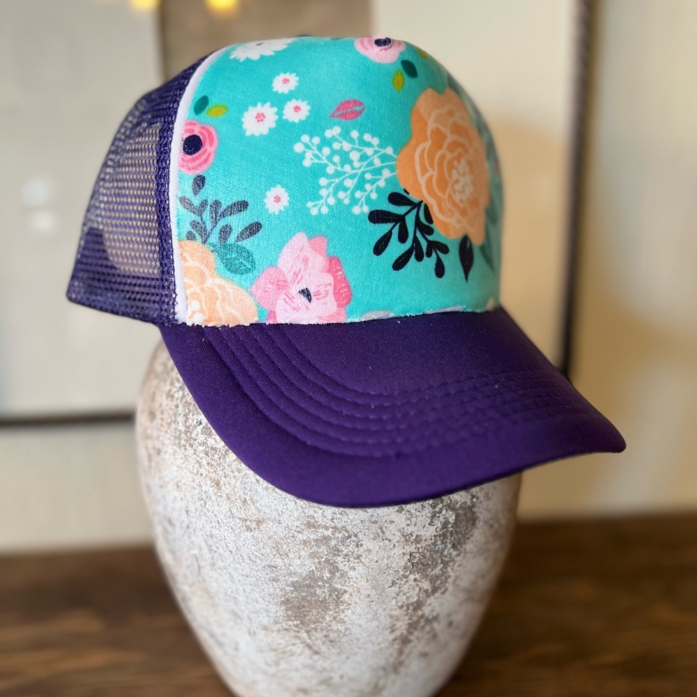 Floral Women's Cap - Purple and Teal